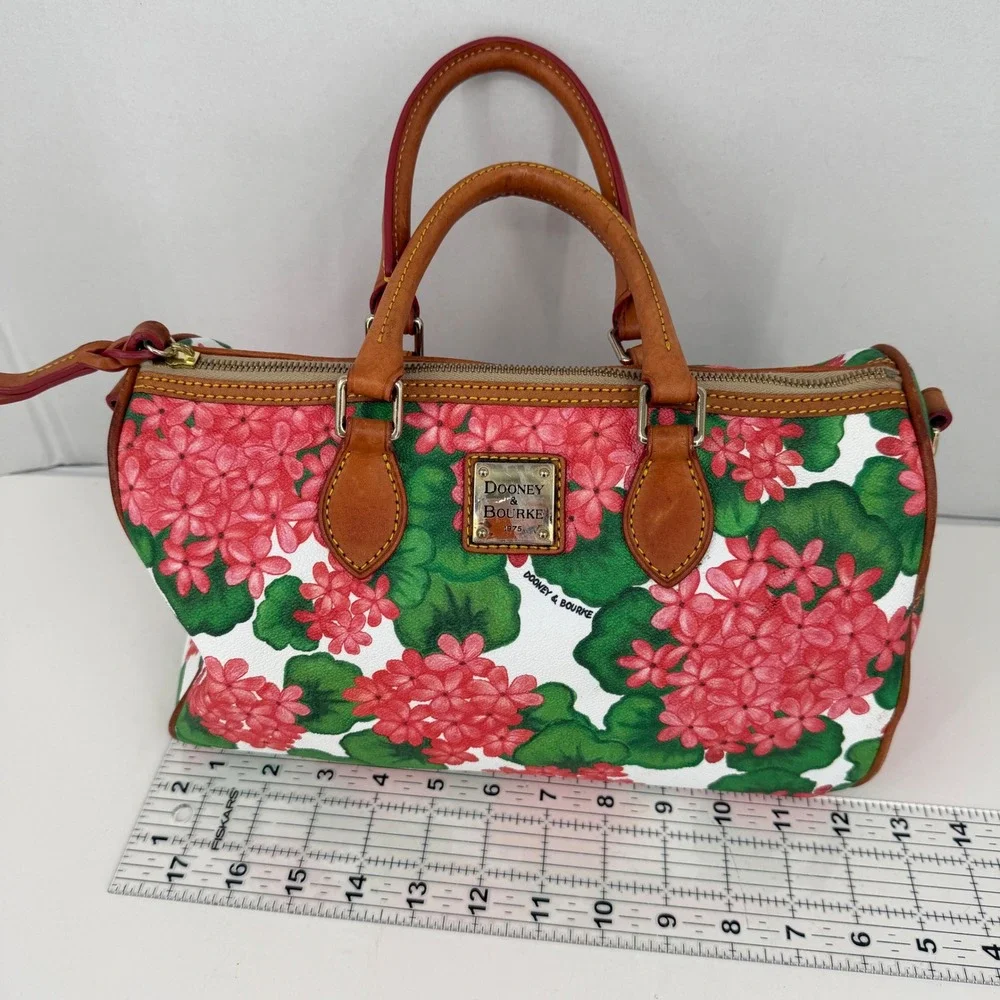 Dooney & Bourke Geranium Floral Satchel Bag Coated Canvas FLAWS